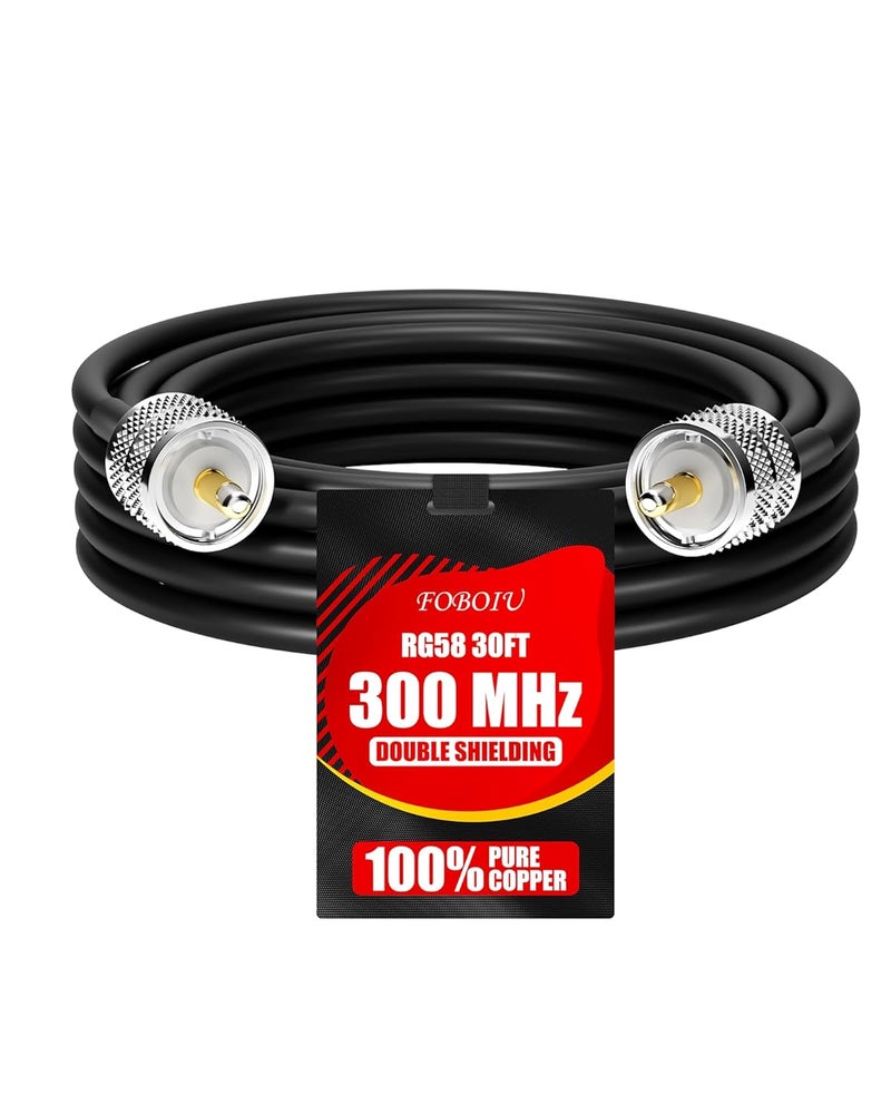 Foboiu RG58 30ft Coaxial Cable, CB Antenna Cable, PL259 UHF Male-to-Male, 50 Ohm, Compatible with Tuners, SWR Meters, Jeep Wrangler CB Installations - Image 1